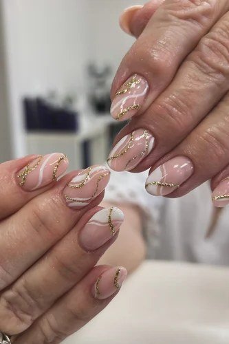 Nude Marble Accents for Mature Hands - marble nail design for women over 60
