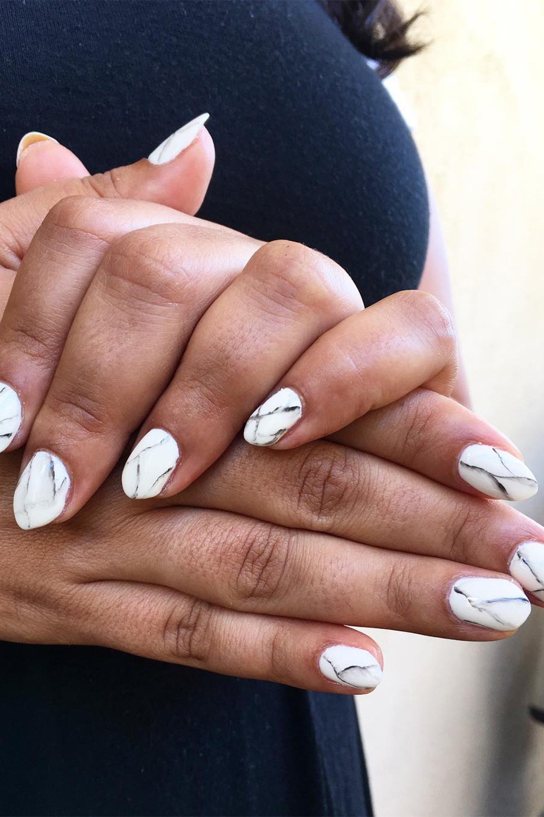 Fresh White Marble Short Ovals - marble nail design for women over 60