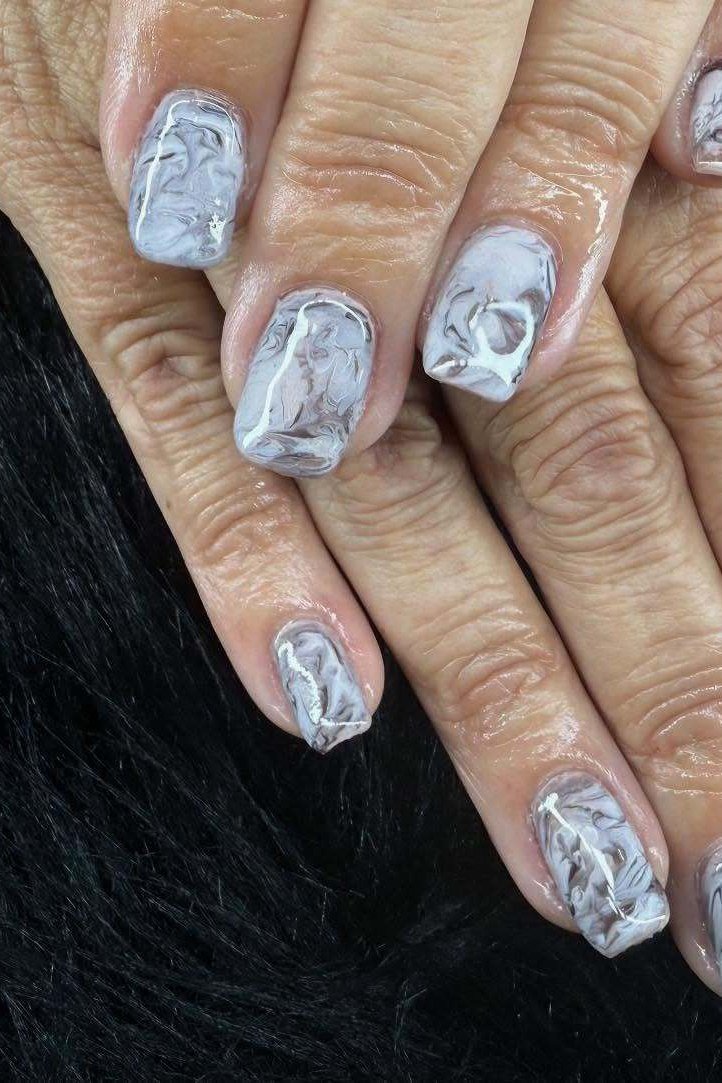 Full Set of Grey Marble for Mature Hands - marble nail design for women over 60