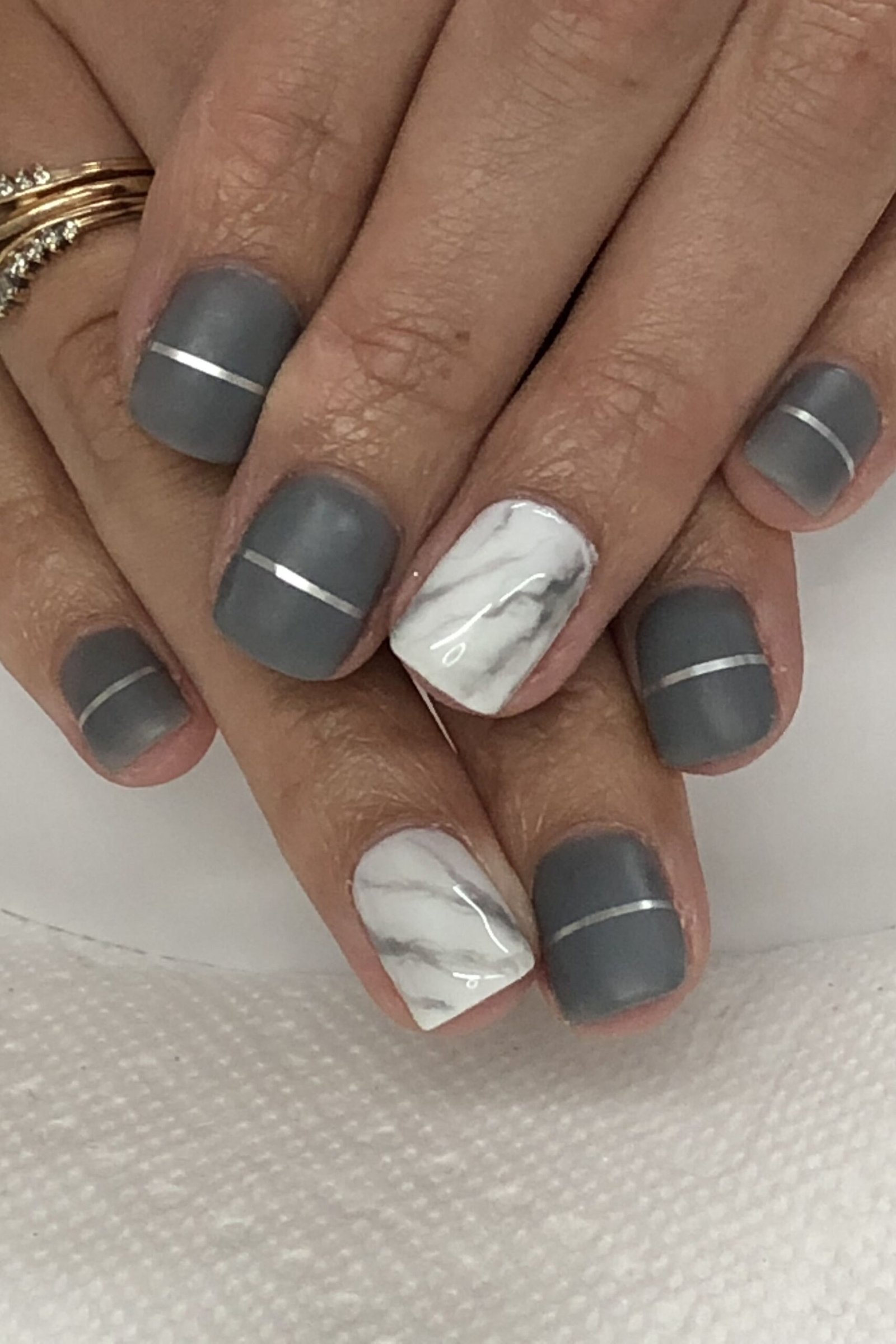 Grey and White Marble for Mature Hands - marble nail design for women over 60