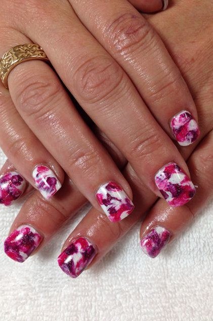 Magenta Marble Coffin Nails - marble nail design for women over 60