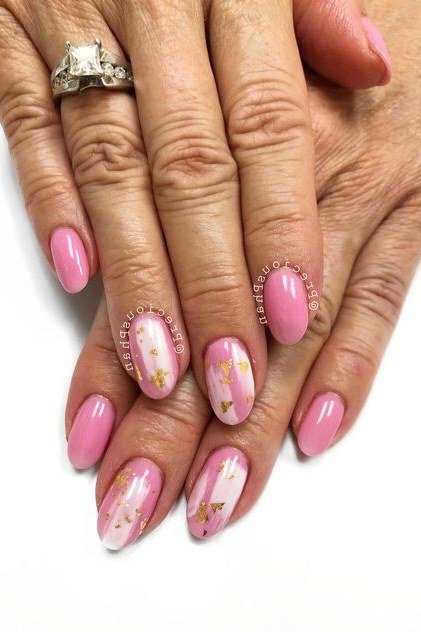 Pink and White Marble for Older Hands - marble nail design for women over 60