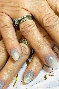 Grey Blue with Gold Marble Accents - marble nail design for women over 60