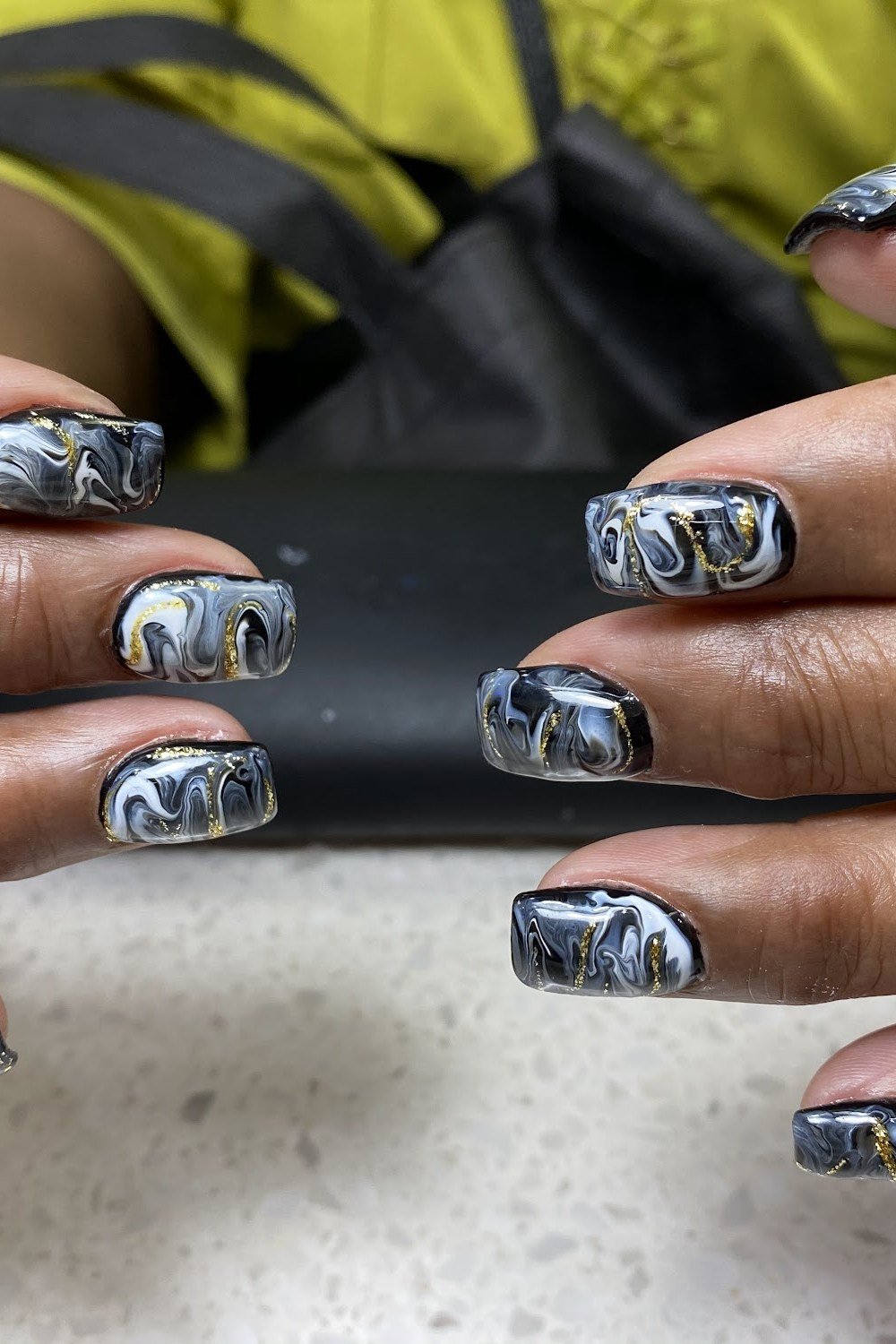 Black and Silver Marble Nails - marble nail design for women over 60