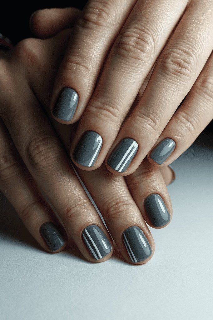 Gray chrome nails on hands