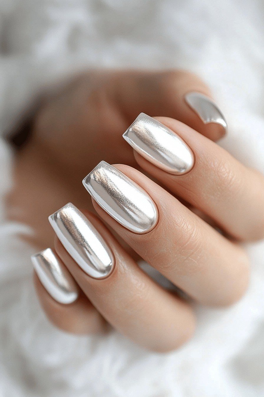 Silver Chrome Short Square Nails - manicure idea for women over 40