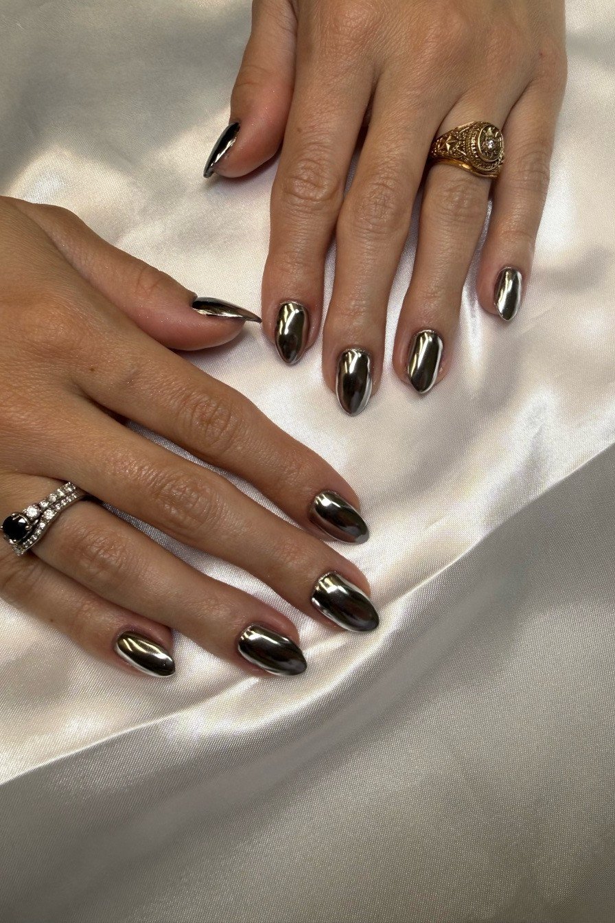 Dark Chocolate Chrome Almond Nails - manicure idea for women over 40