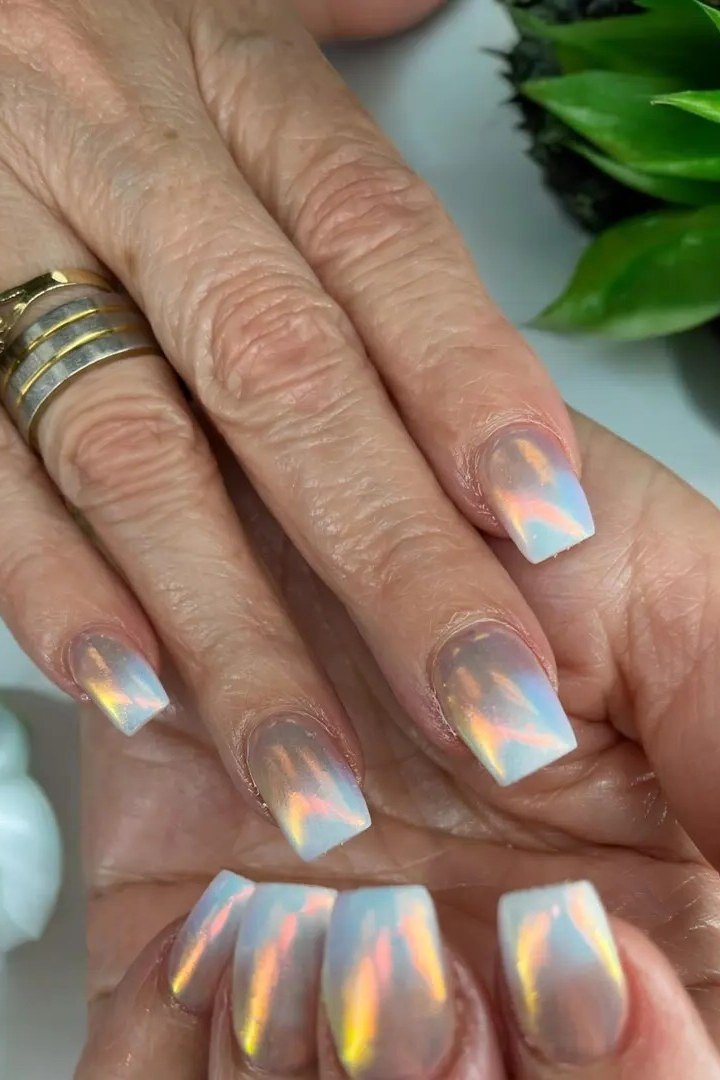 Iridescent Holographic Square Nails - manicure idea for women over 40