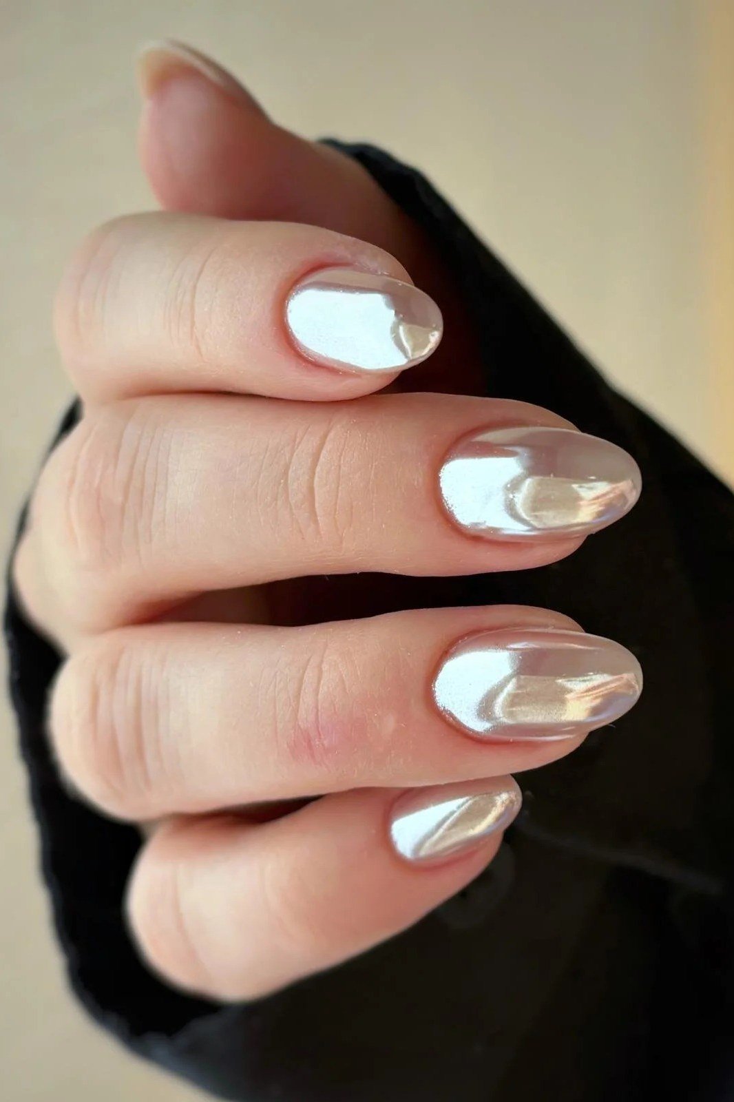 White Chrome Short Squoval Nails - manicure idea for women over 40