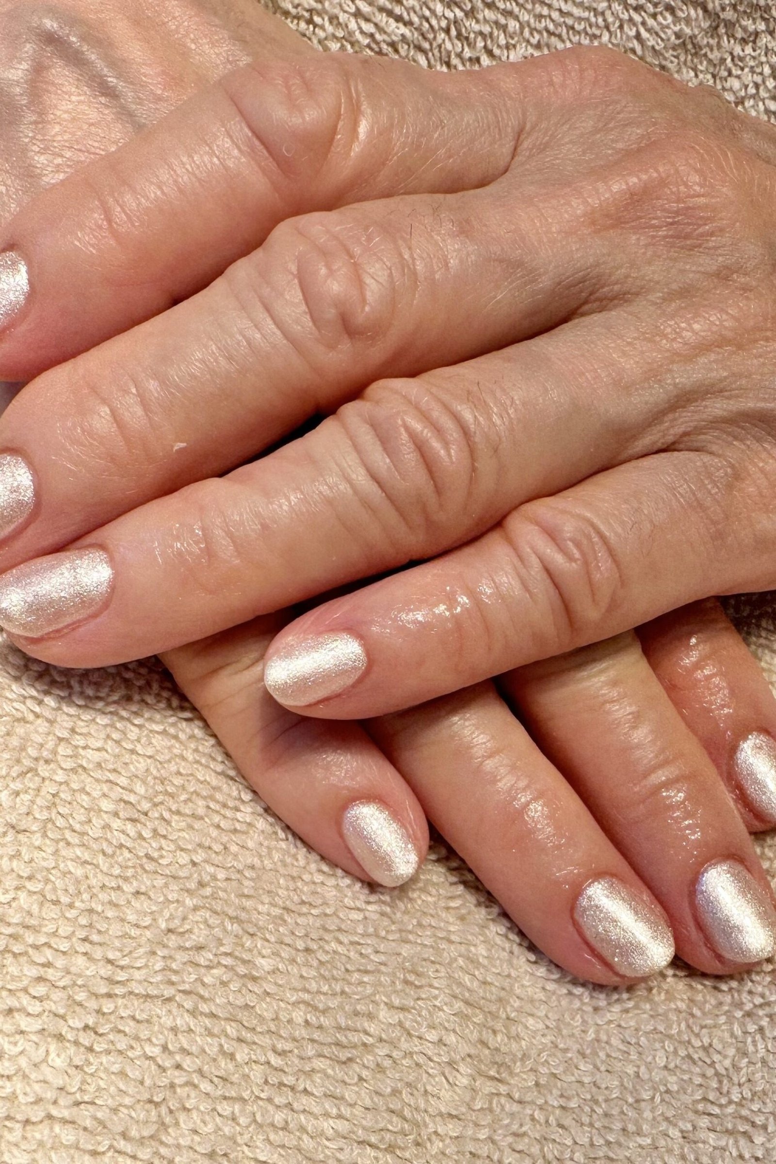 Pearl Shimmer Short Round Nails - manicure idea for women over 40