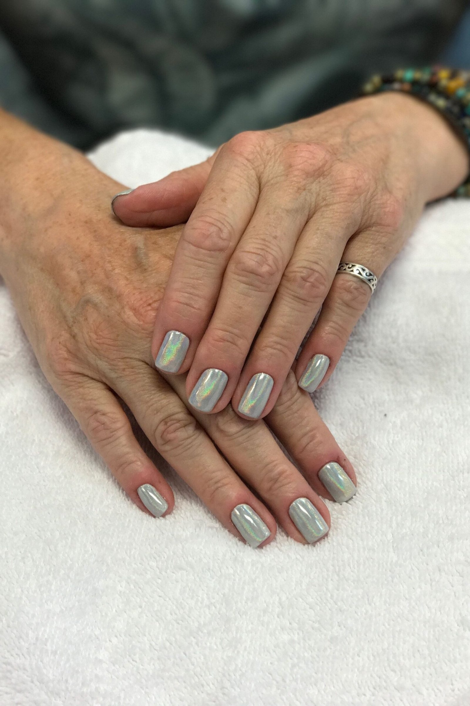 Sage Green Chrome Short Nails - manicure idea for women over 40
