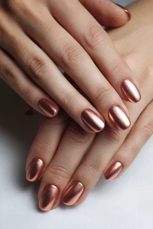 Rose Copper Chrome Short Nails - manicure idea for women over 40