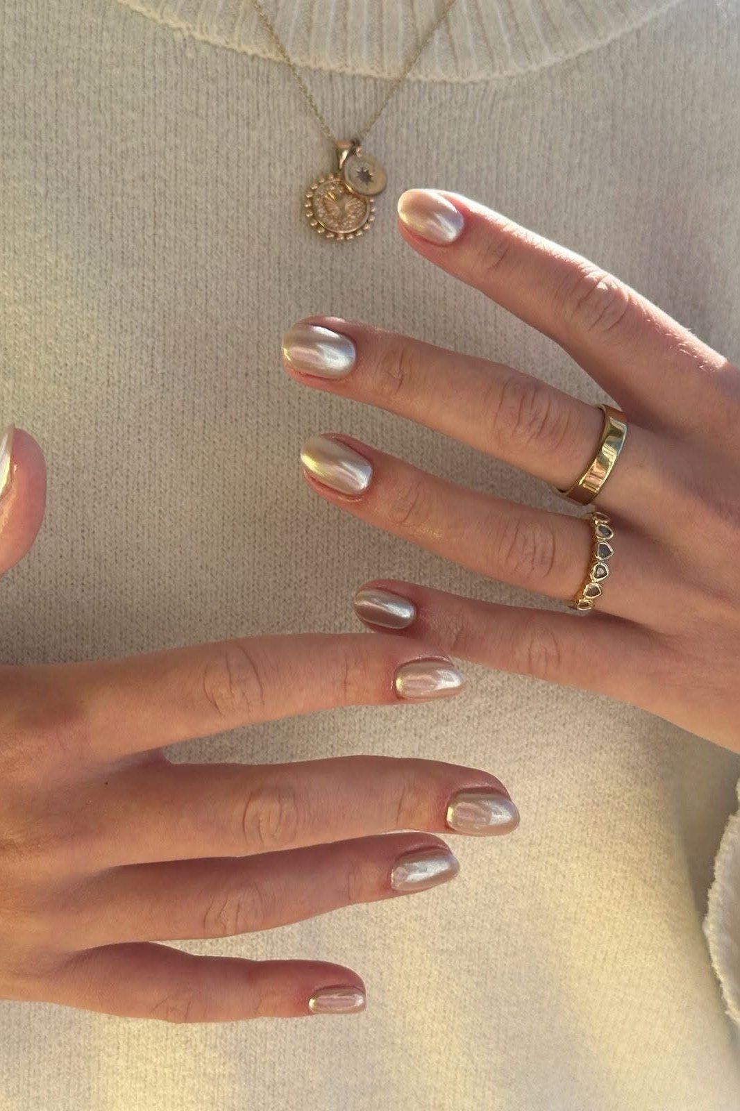 Chrome French Tip Almond Nails - manicure idea for women over 40
