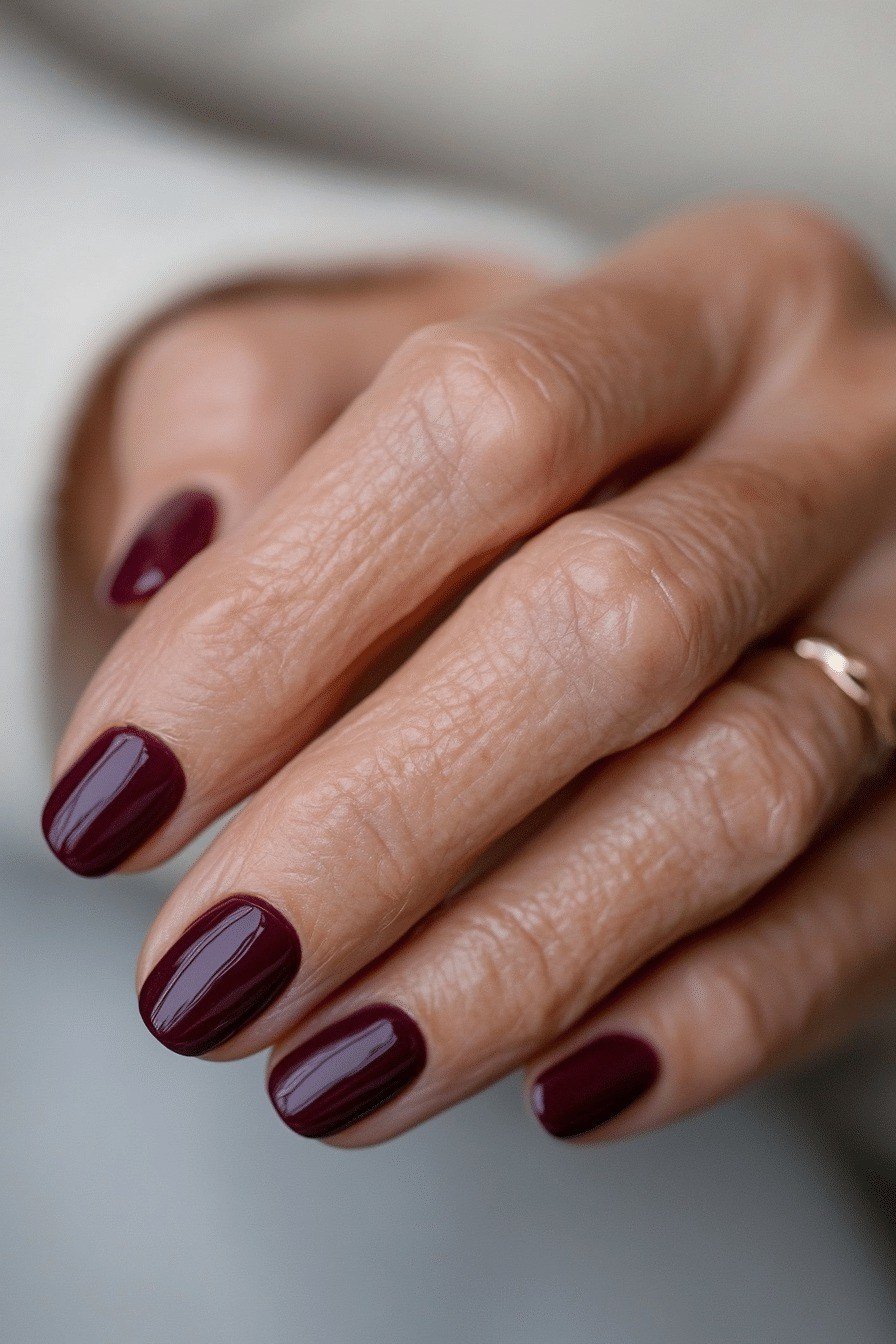 Deep Plum Short Round Nails - manicure idea for women over 40