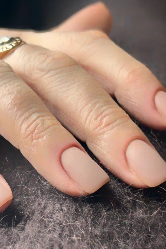 Matte Beige Almond Nails - manicure idea for women over 40