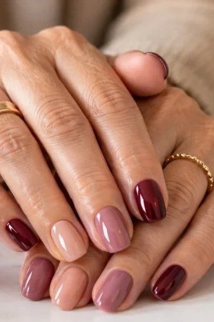 Mixed Burgundy and Pink Manicure - manicure idea for women over 40