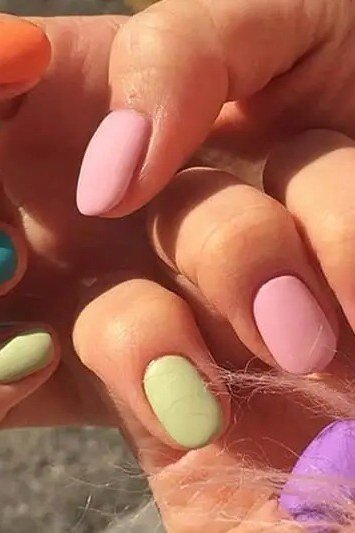 Pastel Rainbow Short Nails - manicure idea for women over 40