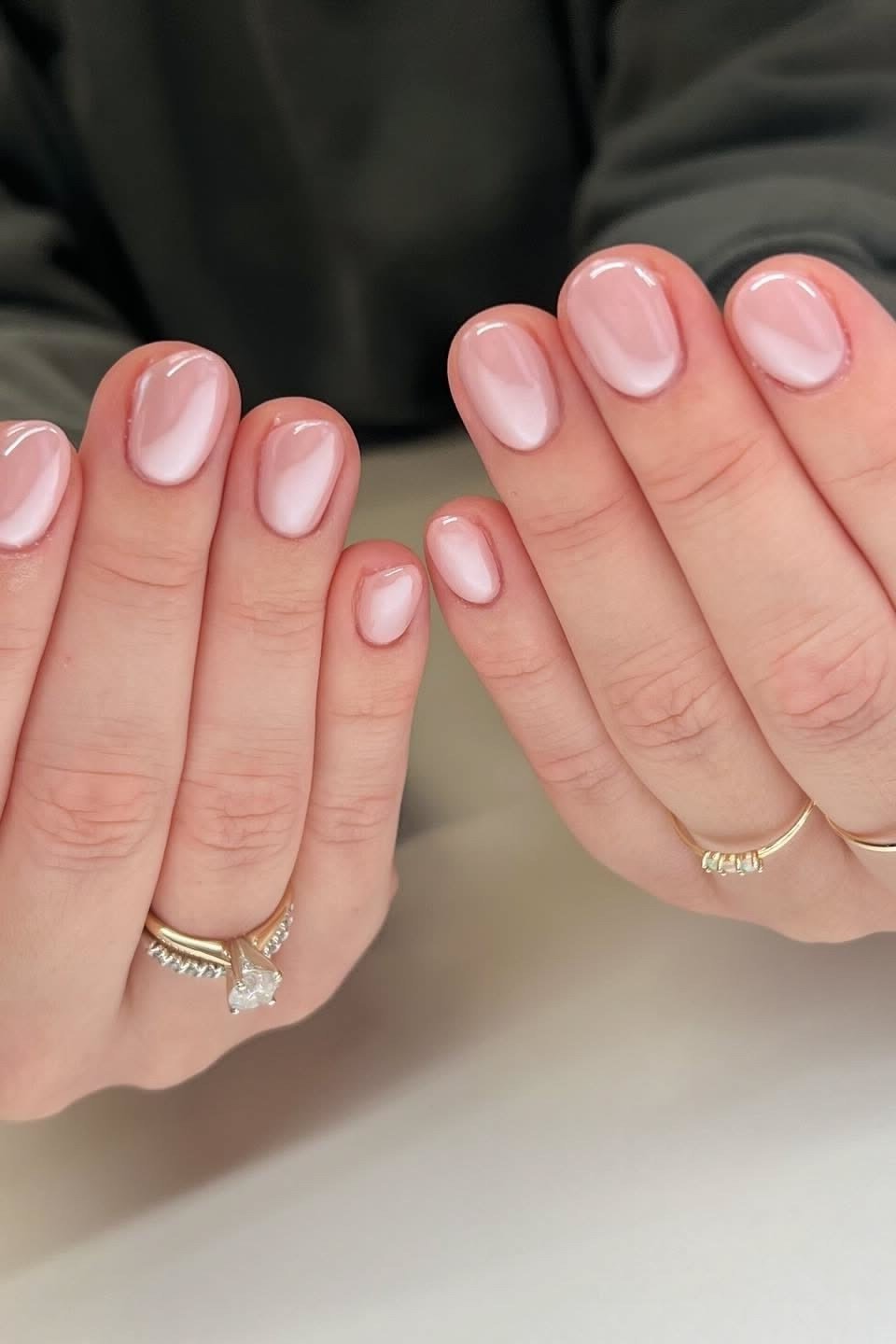 Pink Glazed Chrome on short oval nails for women over 60