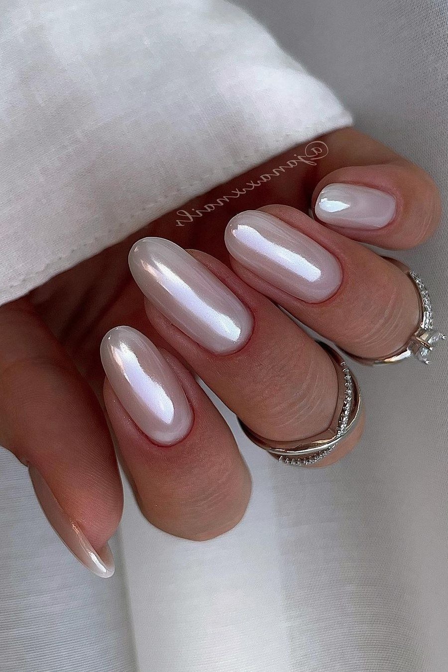Lavender Chrome on short oval nails for women over 60