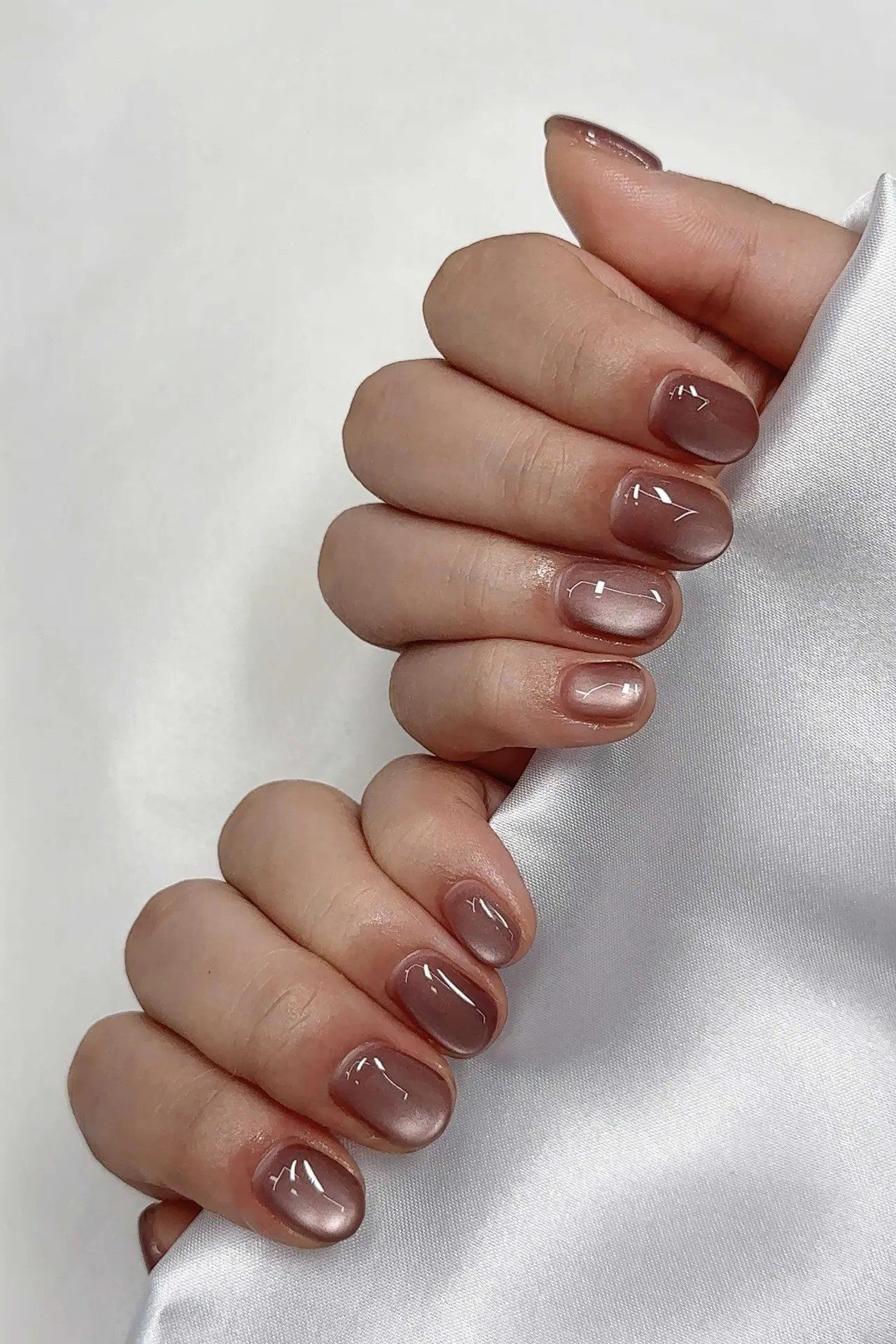 Mauve Micro French on short oval nails for women over 60