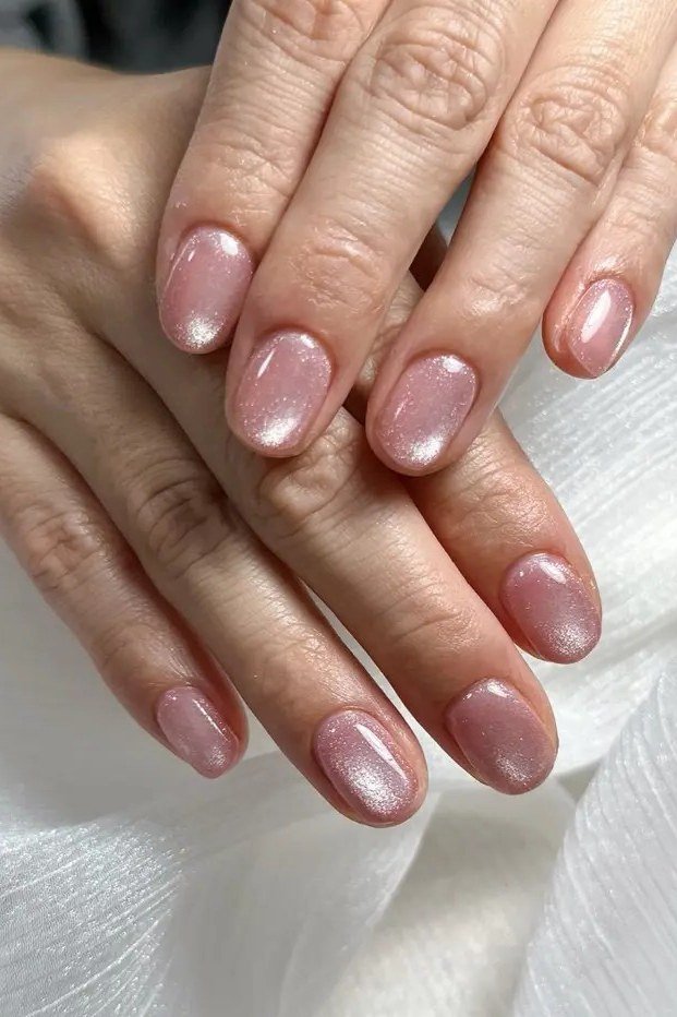 Mauve Nude Glow on short oval nails for women over 60