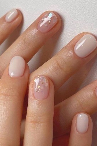 Milky White Sheer on short oval nails for women over 60