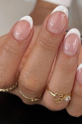 Classic White French on short oval nails for women over 60
