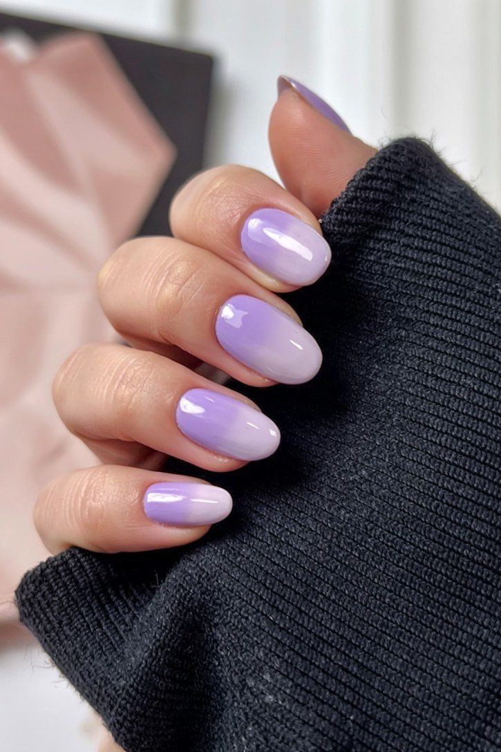 Lavender Chrome Glow on short oval nails for women over 60