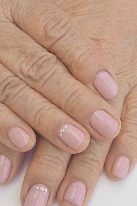 Blush Pink with Tiny Rhinestones for women over 60 - simple nail tip 4