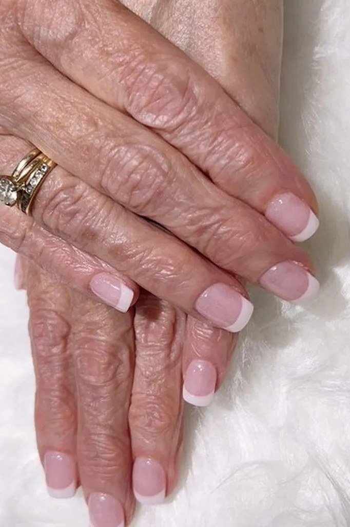 French Tips with Gold Rings for women over 60 - simple nail tip 15