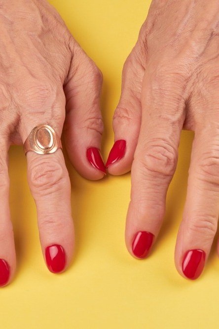 Red on Sunny Yellow for women over 60 - simple nail tip 28