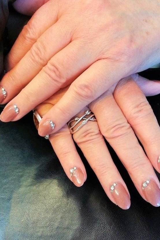Blush Pink with Rhinestones for women over 60 - simple nail tip 52