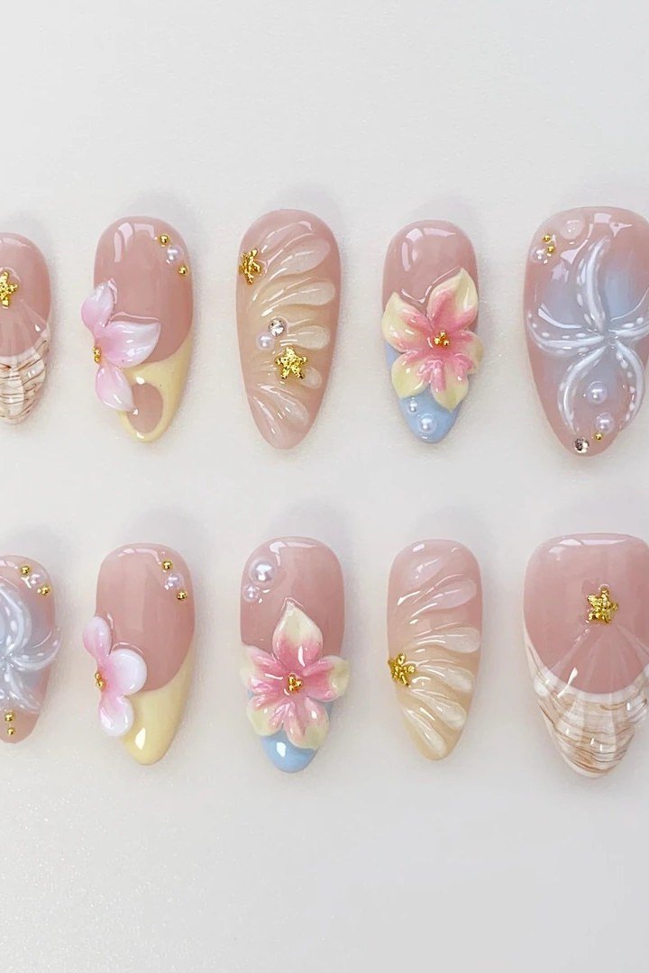 Pastel Floral Press-On Nails for women over 60 - simple nail tip 54