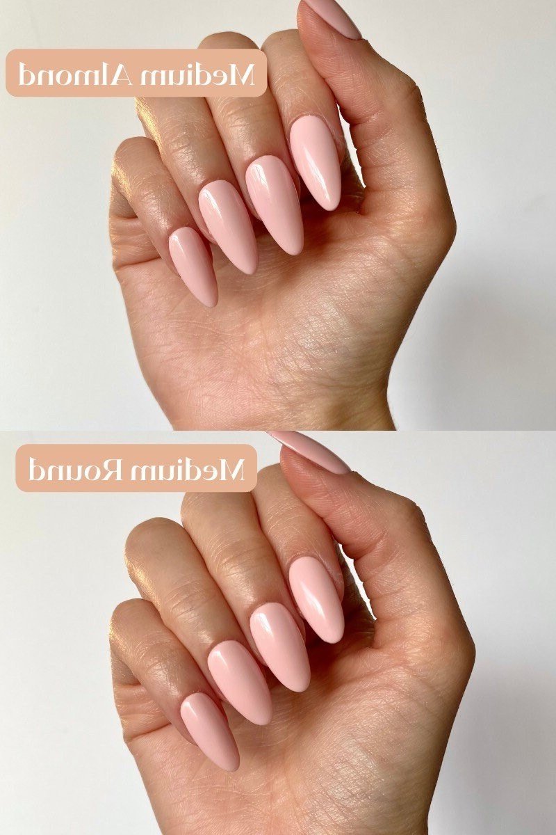 Medium almond vs medium round nails comparison in light pink nude