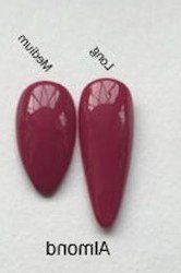 Labeled nail tip shapes: burgundy oval, almond, stiletto comparison