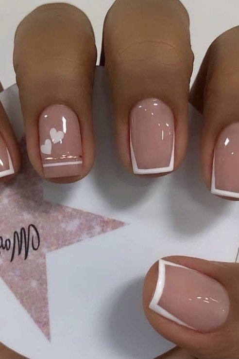 Taupe french tip squoval nails