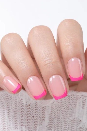Pink french tip squoval nails with hot pink tips