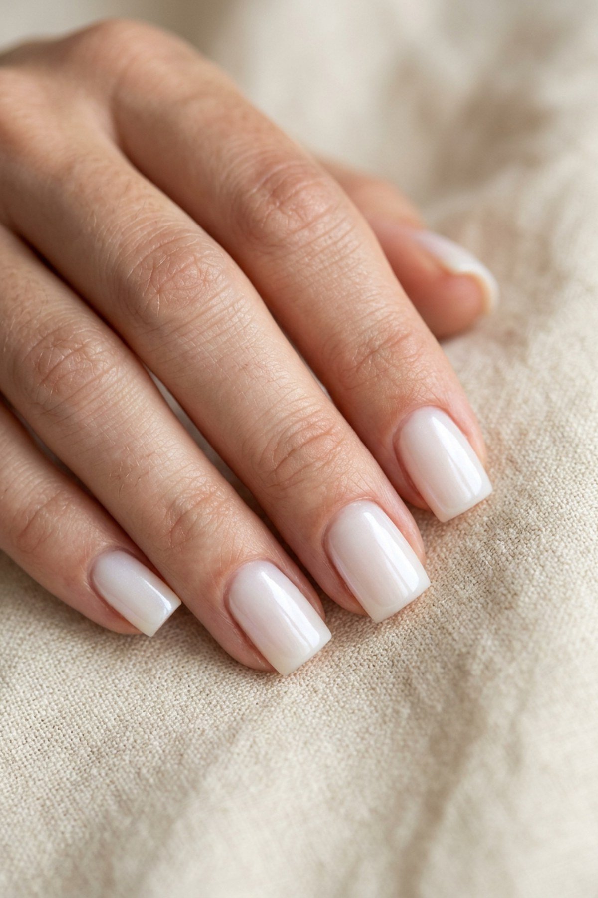 White oval nails on hands