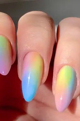 Pastel rainbow ombre almond nails