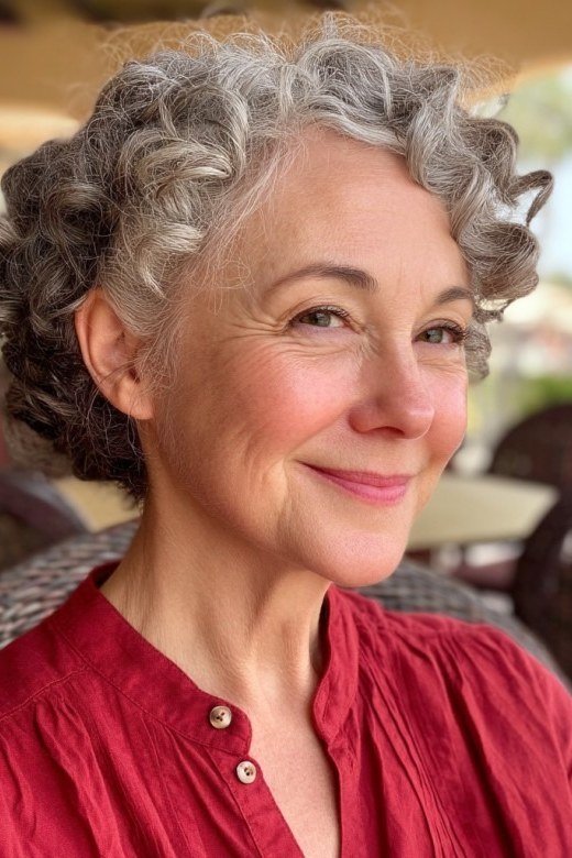 voluminous white curly pixie with full crown