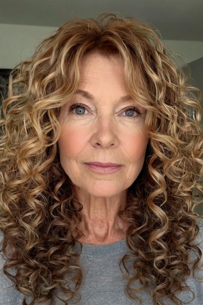 chin length brown curly lob side view