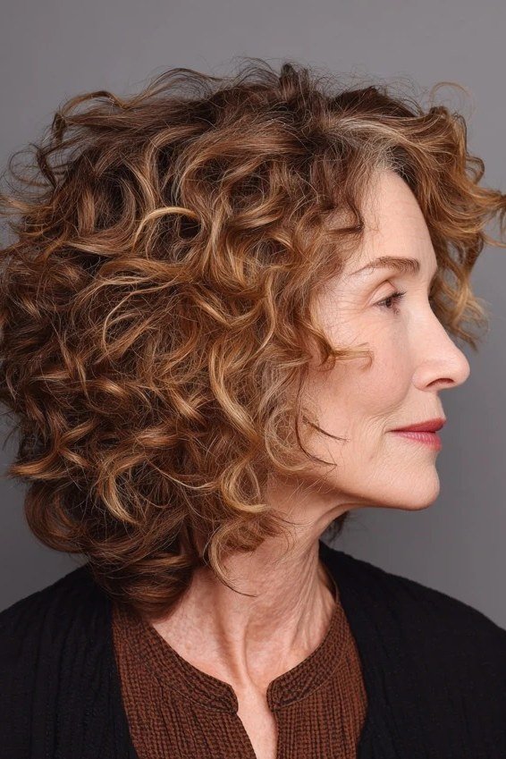 layered copper curly lob side view