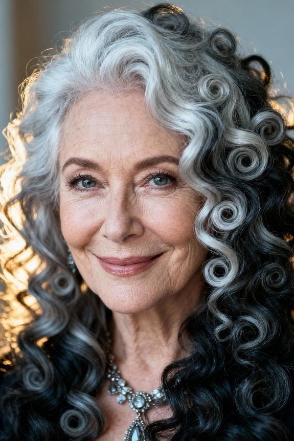 dramatic two tone silver black spiral curls