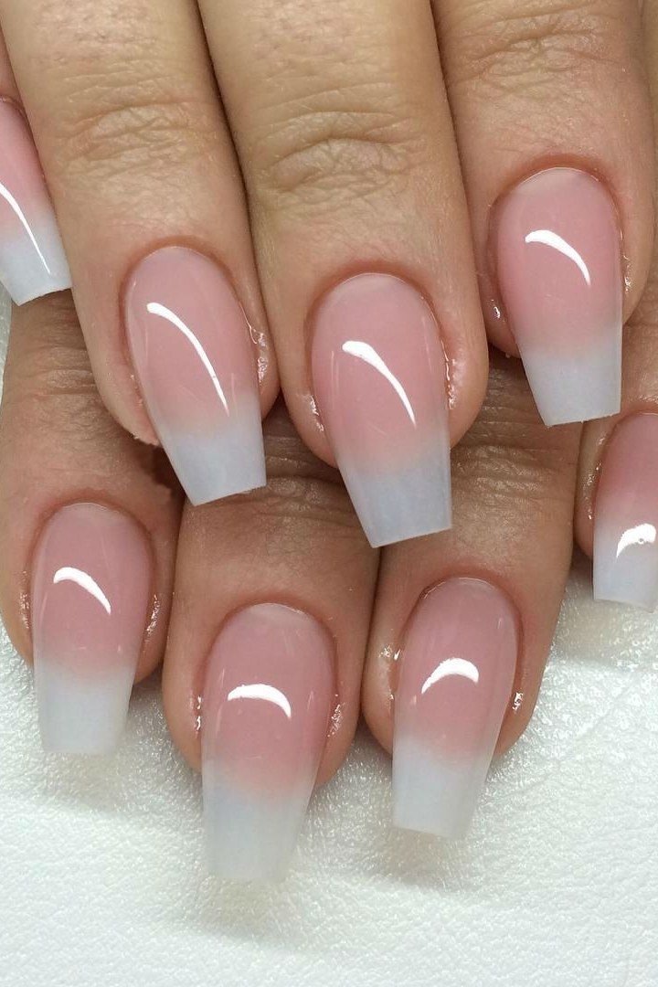 16. Pink to White Ombre Coffin Nails - nail art idea for women over 40
