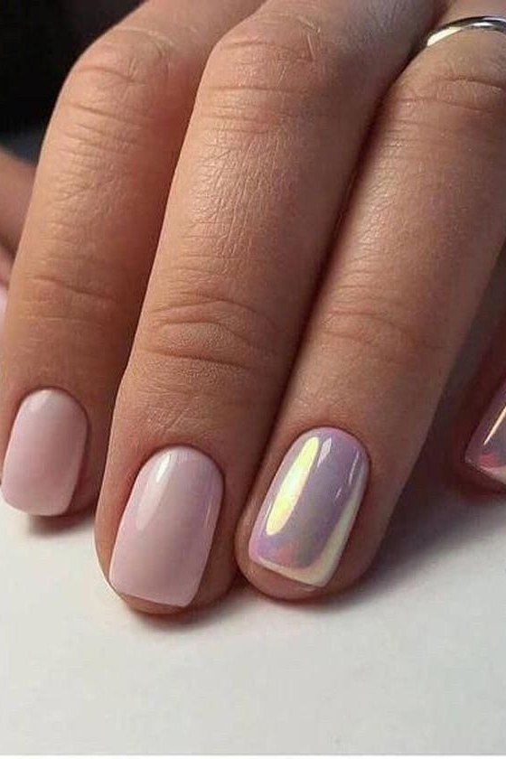 35. Lavender Chrome Short Nails - nail art idea for women over 40