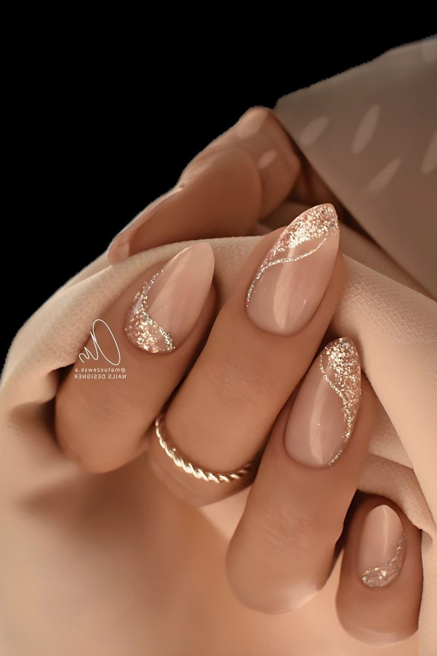 38. Gold Glitter Half-Moon Art - nail art idea for women over 40