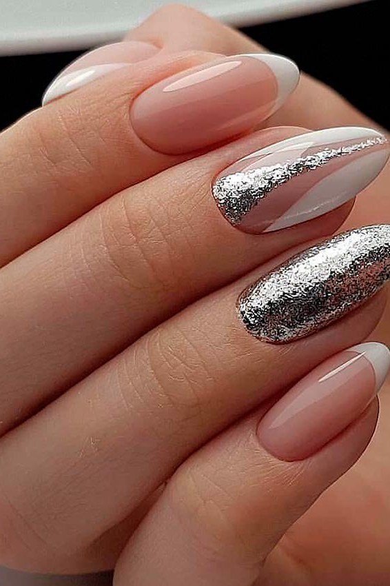 39. Pink Nails with Silver Glitter Accents - nail art idea for women over 40