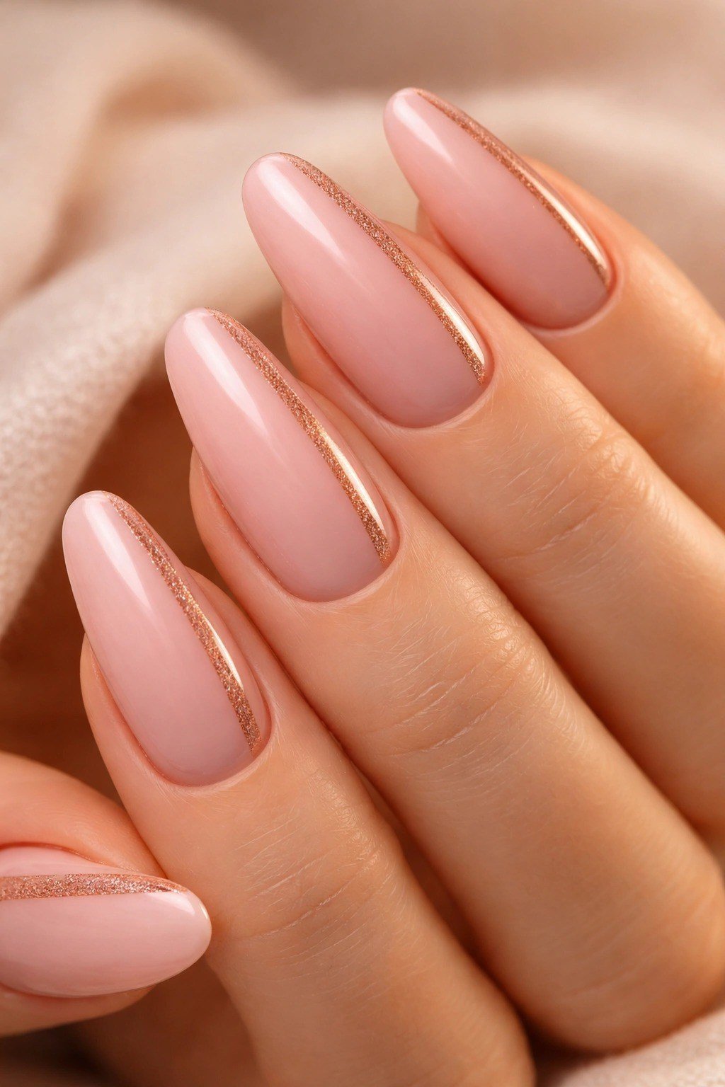 50. Dusty Rose with a Fine Gold Edge - nail art idea for women over 40
