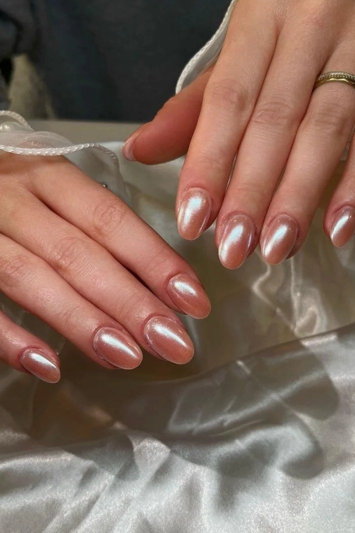 Rose gold chrome nails