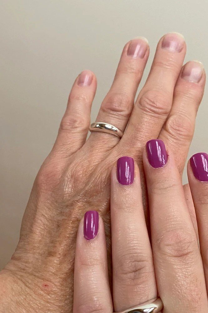 Purple on Both Hands - nail color idea for women over 60